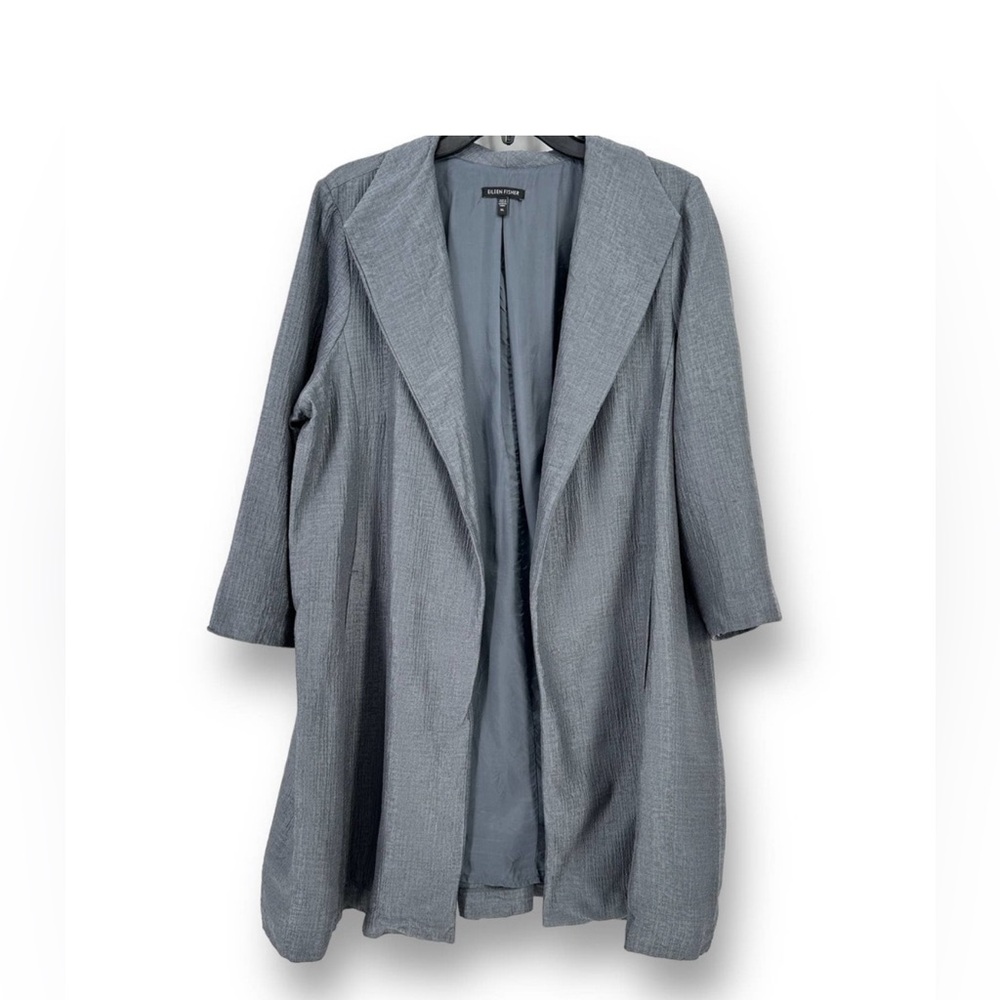 Eileen Fisher Silk Crinkle Jacket Womens Size XL 3/4 Sleeves Open Front